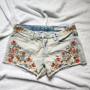 Blank NYC Floral Embroidered Denim Hiker Shorts Size 25